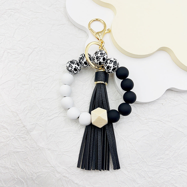 Wholesale Silicone Beads Tassel Wood Beads Wrist Keychain